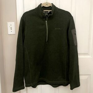 Eddie Bauer Dark Green Quarter Zip Pullover Sweater with Arm Zipper Pocket